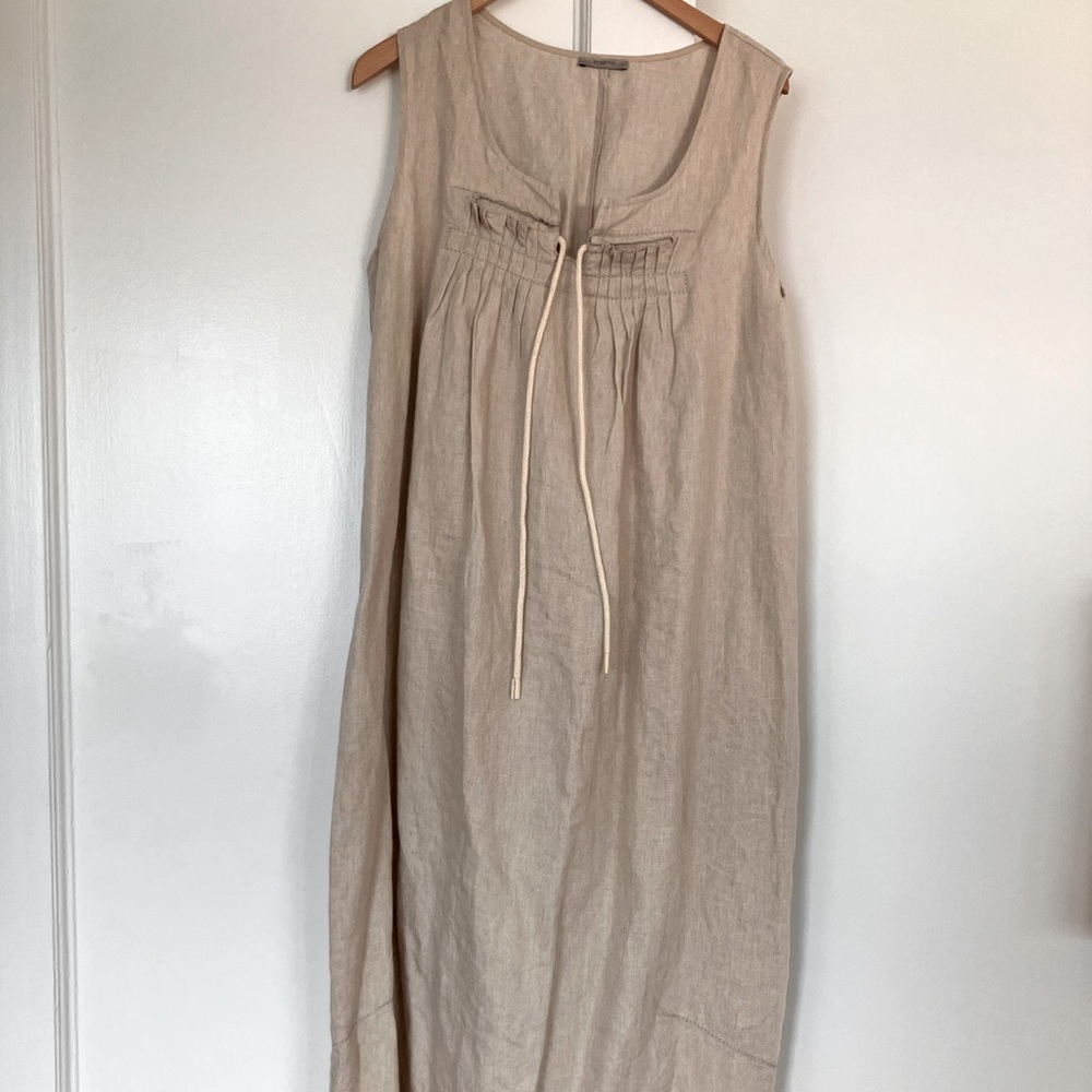 Gorgeous Maxi Beige Linen Dress sleeveless with string detailing ✨